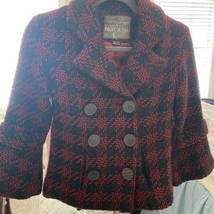 Mac & Jac Red and Black Pea Coat with Bold Pattern
